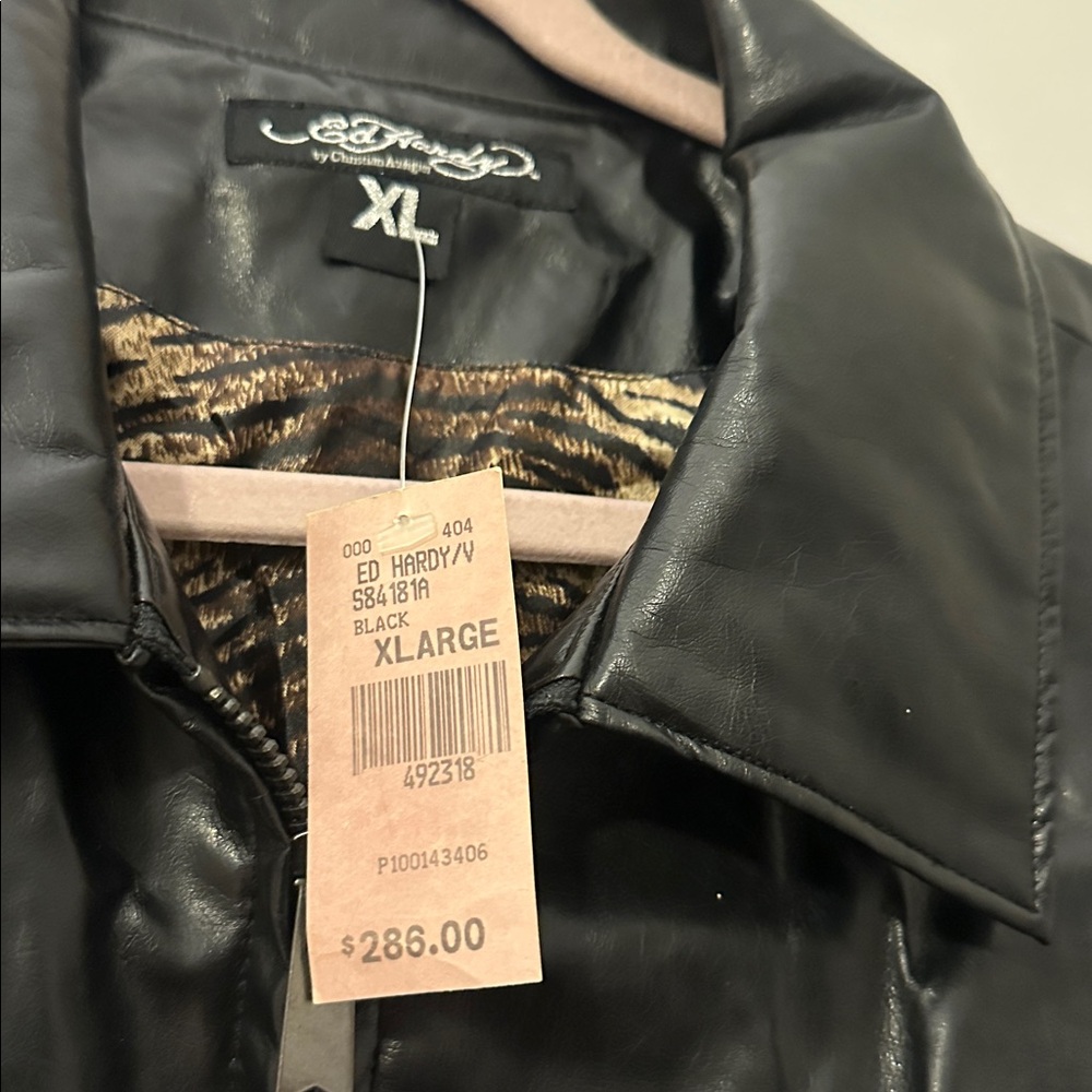 Ed Hardy Black Leather Bomber Jacket - Picture 3 of 3